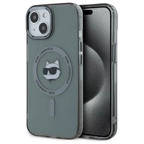 Karl Lagerfeld KLHMP15SHLSCHK iPhone 15 6.1" IML Metal Choupette Head MagSafe tok, fekete