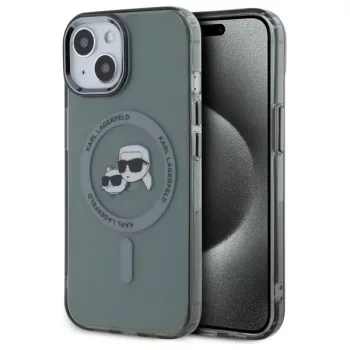   Karl Lagerfeld KLHMP15SHLSKCK iPhone 15 6.1" IML Metal Choupette Head MagSafe tok, fekete