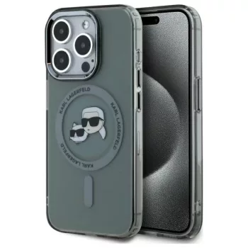   Karl Lagerfeld KLHMP15LHLSKCK iPhone 15 Pro 6.1" IML Metal Karl&Choupette Head MagSafe tok, fekete