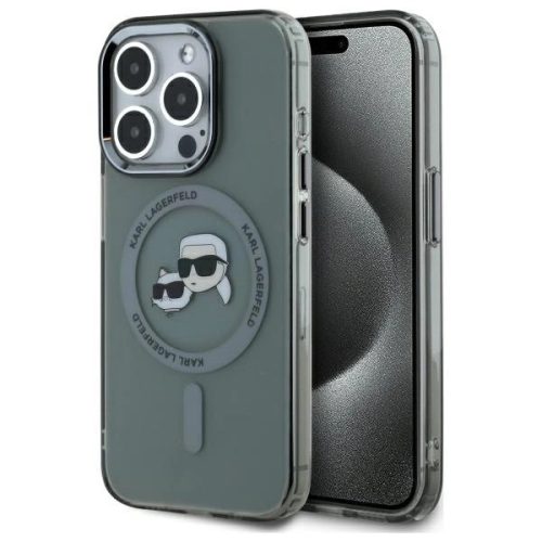 Karl Lagerfeld KLHMP15LHLSKCK iPhone 15 Pro 6.1" IML Metal Karl&Choupette Head MagSafe tok, fekete