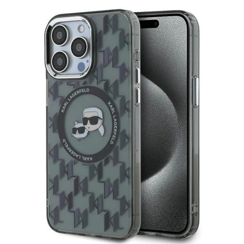 Karl Lagerfeld KLHMP15LHMCKMHK iPhone 15 Pro 6.1" IML Monogram Karl&Choupette Head MagSafe tok, fekete