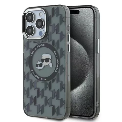Karl Lagerfeld KLHMP15XHMCKMHK iPhone 15 Pro Max 6.7" IML Monogram Karl&Choupette Head MagSafe tok, fekete