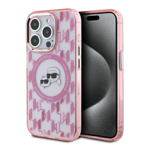 Karl Lagerfeld KLHMP15LHMCKMHP iPhone 15 Pro 6.1" IML Monogram Karl&Choupette Head MagSafe tok, rózsaszín