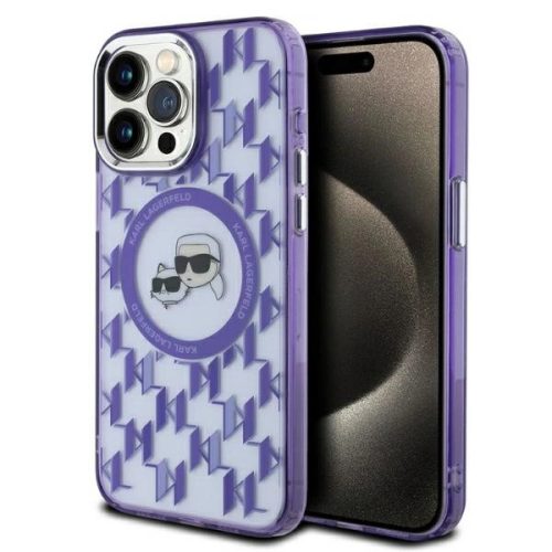 Karl Lagerfeld KLHMP15LHMCKMHU iPhone 15 Pro 6.1" IML Monogram Karl&Choupette Head MagSafe tok, lila