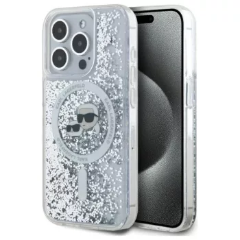   Karl Lagerfeld KLHMP15LLGKCSGH iPhone 15 Pro 6.1" Liquid Glitter Karl&Choupette Head Magsafe tok, átlátszó
