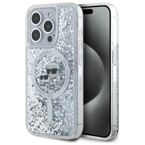 Karl Lagerfeld KLHMP15XLGKCSGH iPhone 15 Pro Max 6.7" Liquid Glitter Karl&Choupette Head Magsafe tok, átlátszó
