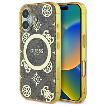   Guess GUHMP16SH4PYEEW iPhone 16 6.1" tok, barna hardcase IML Peony On 4G Background MagSafe