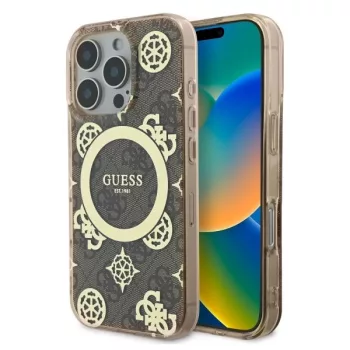   Guess GUHMP16LH4PYEEW iPhone 16 Pro 6.3" tok, barna hardcase IML Peony On 4G Background MagSafe