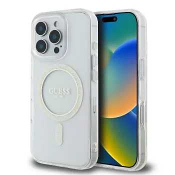   Guess GUHMP16LHFGERET iPhone 16 Pro 6.3" tok, átlátszó hardcase IML Glitter Circle MagSafe
