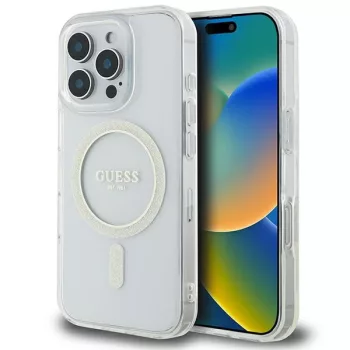   Guess GUHMP16XHFGERET iPhone 16 Pro Max 6.9" tok, átlátszó hardcase IML Glitter Circle MagSafe
