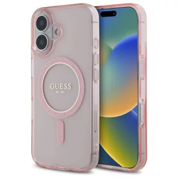   Guess GUHMP16SHFGEREP iPhone 16 6.1", tok, rózsaszín hardcase IML Glitter Circle MagSafe