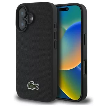   Lacoste LCHMP16SPVCK iPhone 16 6.1" tok, fekete Iconic Petit Pique MagSafe