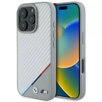   BMW BMHMP16L23PUDTS iPhone 16 Pro 6.3" tok, szürke hardcase M Carbon Tricolor Line MagSafe