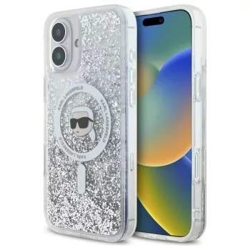   Karl Lagerfeld KLHMP16SLGKISGH iPhone 16, 6.1" hardcase átlátszó Liquid Glitter Karl Head Magsafe
