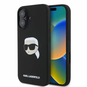   Karl Lagerfeld iPhone 16 6,1" KLHMP16SSKHPPLK hardcase Silicone KL Head Print MagSafe tok, fekete