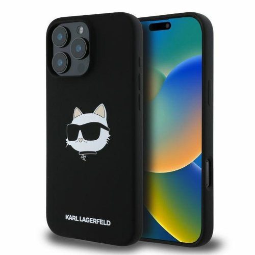 Karl Lagerfeld case iPhone 16 Pro Max 6,9" KLHMP16XSCHPPLK tok, fekete hardcase Silicone Choupette Head Print MagSafe
