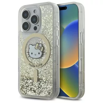   Hello Kitty HKHMP16LLGDIH iPhone 16 Pro, 6.3" tok, fehér-arany Liquid Glitter Fever MagSafe