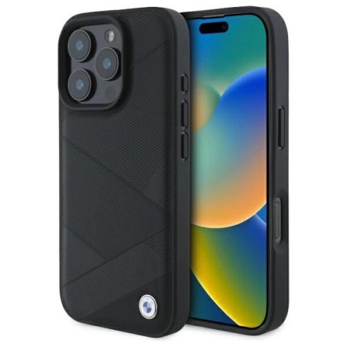 BMW BMHCP16X23RCGPK iPhone 16 Pro Max, 6.9" tok, fekete Sign Leather Crossing Lines Pattern