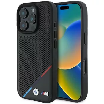   BMW BMHMP16L23PUPDK iPhone 16 Pro 6.3" tok, fekete M Perforated Tricolor Line MagSafe