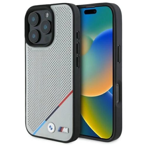 BMW BMHMP16X23PUPDG iPhone 16 Pro Max, 6.9" tok, szürke hardcase M Perforated Tricolor Line MagSafe