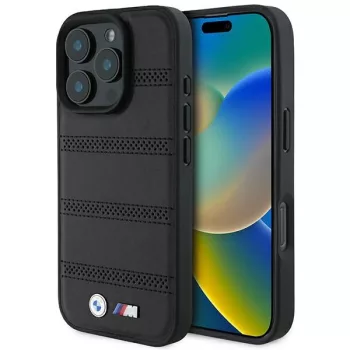   BMW BMHMP16L23PUSPK iPhone 16 Pro 6.3" tok, fekete M Perforated And Stitched Line MagSafe