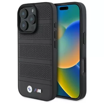   BMW BMHMP16X23PUSPK iPhone 16 Pro Max, 6.9" tok, fekete M Perforated And Stitched Line MagSafe