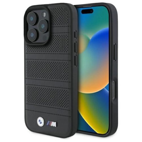 BMW BMHMP16X23PUSPK iPhone 16 Pro Max, 6.9" tok, fekete M Perforated And Stitched Line MagSafe