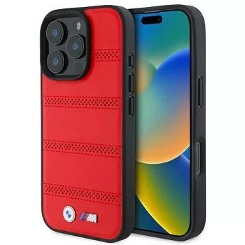   BMW BMHMP16L23PUSPR iPhone 16 Pro 6.3" tok, piros hardcase M Perforated And Stitched Line MagSafe