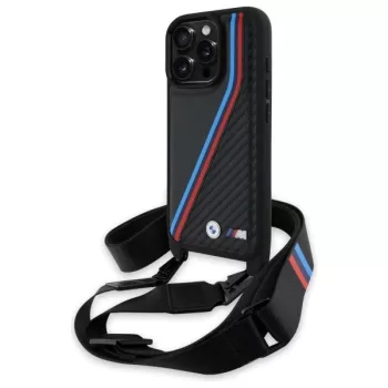   BMW BMHCP16X23PSVTK iPhone 16 Pro Max, 6.9" tok, fekete M Edition Carbon Tricolor Lines & Strap