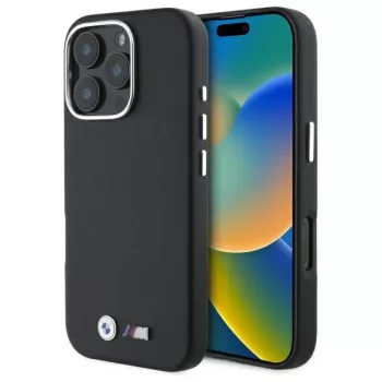   BMW BMHMP16X23PMWK iPhone 16 Pro Max, 6.9" tok, fekete M Smooth Full Wrapped Metal MagSafe