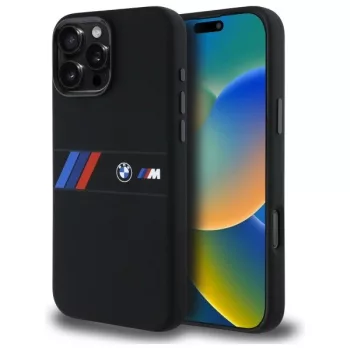   BMW BMHMP16X23SAXK iPhone 16 Pro Max, 6.9" tok, fekete Silicone Middle Stripe MagSafe