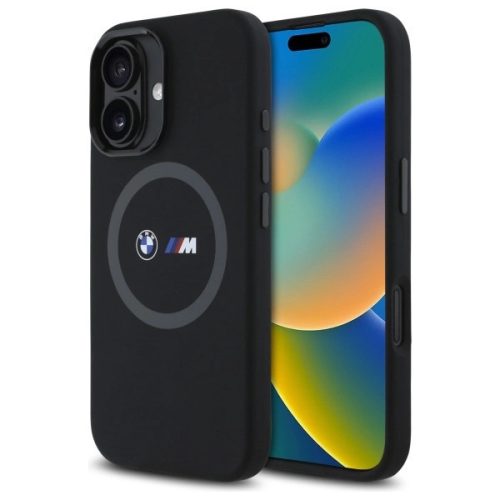 BMW BMHMP16S23SROK iPhone 16 6.1", tok, fekete M Silicone Printed Ring MagSafe