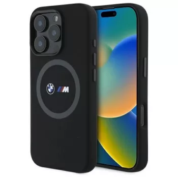   BMW BMHMP16X23SROK iPhone 16 Pro Max, 6.9" tok, fekete M Silicone Printed Ring MagSafe