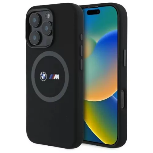 BMW BMHMP16X23SROK iPhone 16 Pro Max, 6.9" tok, fekete M Silicone Printed Ring MagSafe