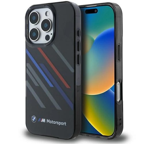 BMW BMHCP16X23HTRAK iPhone 16 Pro Max 6.9" tok, fekete hardcase Motosport IML Random Stripes, tok, fekete