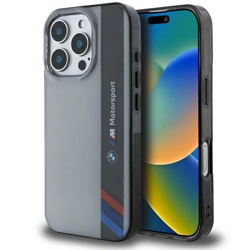 BMW BMHCP16L23HTFEG iPhone 16 Pro 6.3" tok, szürke hardcase Motosport IML Vertical Stripe