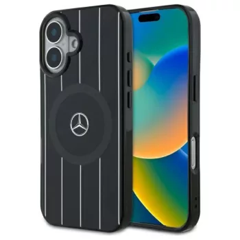   Mercedes MEHMP16S23HRSK iPhone 16 6.1", tok, fekete MB Double Layer Crossed Lines MagSafe