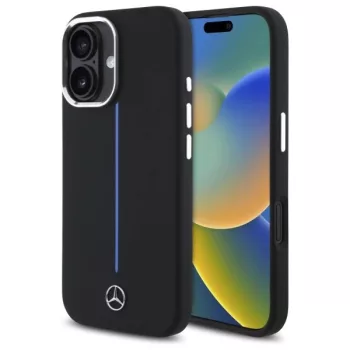   Mercedes MEHMP16S23SUMBK iPhone 16 6.1", tok, fekete Silicone Blue Stripe MagSafe