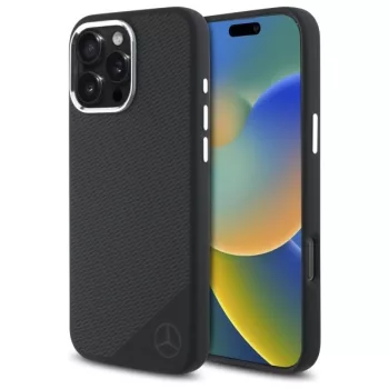   Mercedes MEHMP16L23SUGDK iPhone 16 Pro 6.3" tok, fekete hardcase Silicone Tonal Logo Wood Pattern MagSafe