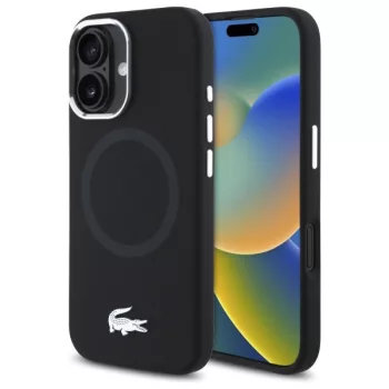   Lacoste LCHMP16SSMAK iPhone 16 6.1", tok, fekete Silicone Croco Logo MagSafe