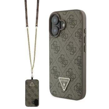   Guess GUHCP16SP4TDSCPW iPhone 16 6.1" tok, barna hardcase Leather Metal Logo Strass Crossbody