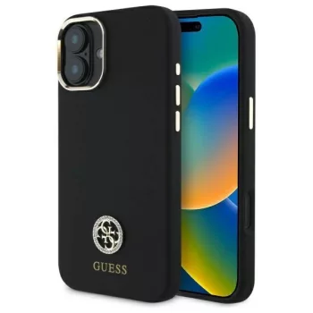   Guess GUHCP16SM4DGPK iPhone 16 6.1", tok, fekete Silicone Logo Strass 4G