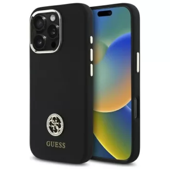   Guess GUHCP16LM4DGPK iPhone 16 Pro 6.3", tok, fekete Silicone Logo Strass 4G
