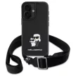 Karl Lagerfeld KLHCP16SSAKCPBK iPhone 16, 6.1" tok, fekete Saffiano Karl&Choupette Metal Pin CBDY Strap