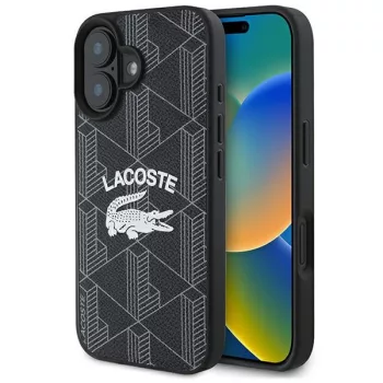   Lacoste LCHMP16SPIGK iPhone 16 6.1" tok, fekete Monogram Vintage Logo MagSafe