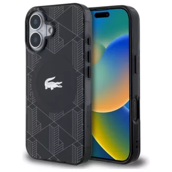  Lacoste LCHMP16SUBSK iPhone 16 6.1" tok, fekete IML Blend Monogram MagSafe