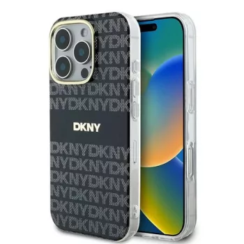   DKNY DKHMP16LHRHSEK iPhone 16 Pro 6.3" tok, fekete Repeat Texture Pattern With Stripe