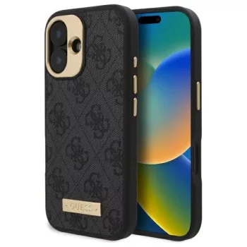   Guess GUHMP16SU4GPRK iPhone 16 6.1" tok, fekete 4G Logo Plate MagSafe