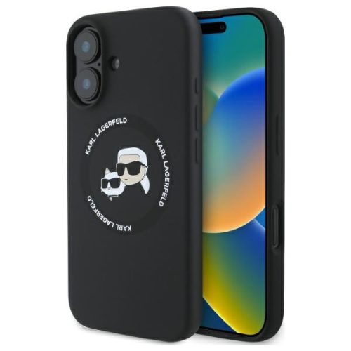 Karl Lagerfeld KLHMP16SSKCHTCK iPhone 16 6.1" hardcase Silicone Karl&Choupette Heads Ring MagSafe tok, fekete