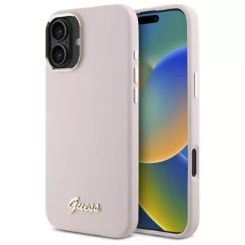   Guess GUHCP16SSMBSLP iPhone 16 6.1", tok, rózsaszín hardcase Silicone Script Metal Logo & Frame